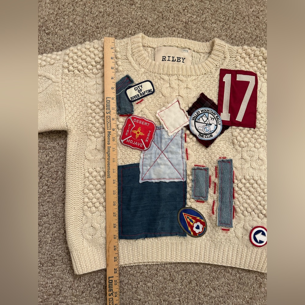 Free People Riley 1880 VINTAGE PATCHED UP SWEATER Patchwork Wool size L - Picture 10 of 13